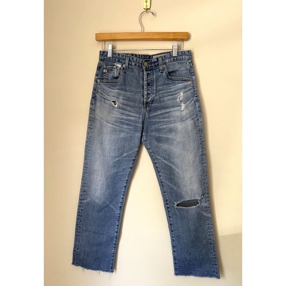 AG Adriano Goldschmied Women's The Sloan Distressed Raw Hem Blue jeans Size 25R - Picture 1 of 9